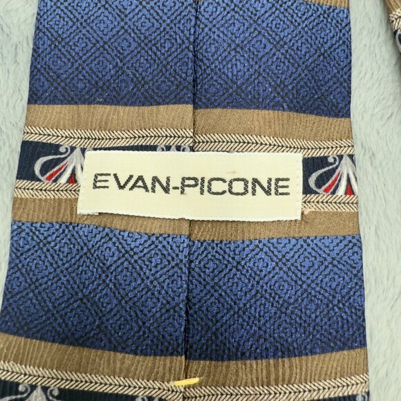 Evan-Picone Abstract Men’s Necktie Blue and Gold 100% Silk Length 58" - Picture 6 of 8